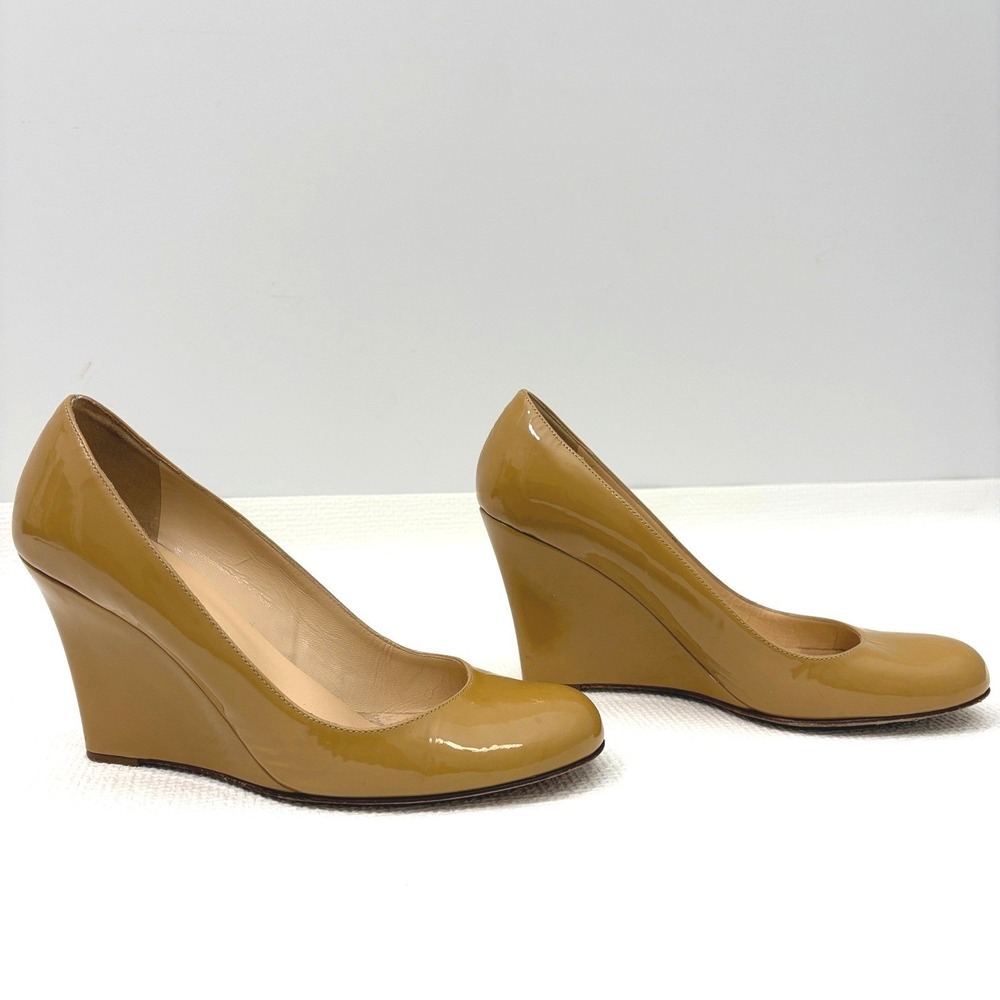 Kate Spade Patent Leather Wedge Pumps Size 7 Tan Office Neutral Capsule Preppy